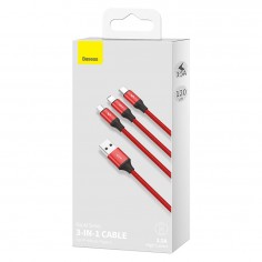 Cablu Baseus Rapid Series 3in1 Data Cable - USB to Type-C / Lightning / Micro-USB 3.5A, 1.2m - Red CAJS000009