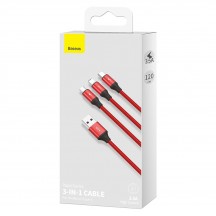 Cablu Baseus Rapid Series 3in1 Data Cable - USB to Type-C / Lightning / Micro-USB 3.5A, 1.2m - Red CAJS000009