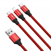 Cablu Baseus Rapid Series 3in1 Data Cable - USB to Type-C / Lightning / Micro-USB 3.5A, 1.2m - Red CAJS000009