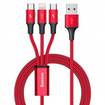 Cablu Baseus Rapid Series 3in1 Data Cable - USB to Type-C / Lightning / Micro-USB 3.5A, 1.2m - Red CAJS000009