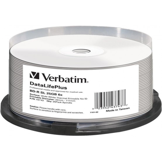 Disc Blu-ray Verbatim BD-R 25 GB 6x Inkjet Printable 43743