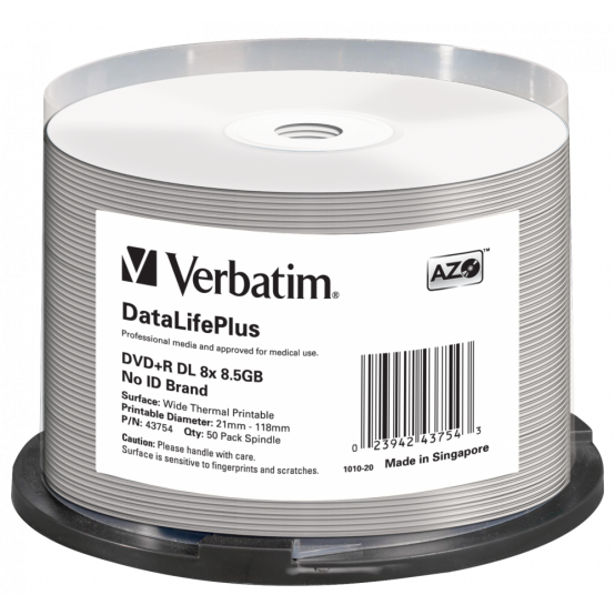 DVD Verbatim DVD+R DL Double Layer 8.5 GB 8x Inkjet Printable 43754