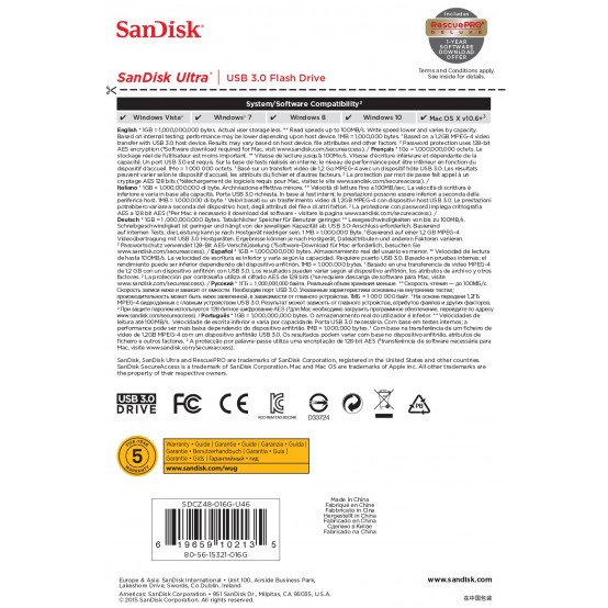 Memorie flash USB SanDisk Cruzer Ultra SDCZ48-016G-U46