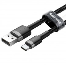 Cablu Baseus Cafule Data Cable - USB to Type-C, 2A, 2m - Gray Black CATKLF-CG1