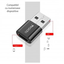 Adaptor Yesido OTG Adapter - USB to Type-C, Plug & Play, 5Gbps - Black GS09
