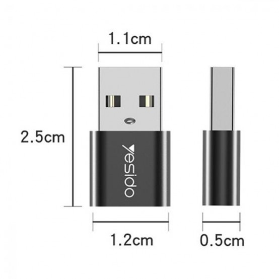 Adaptor Yesido OTG Adapter - USB to Type-C, Plug & Play, 5Gbps - Black GS09