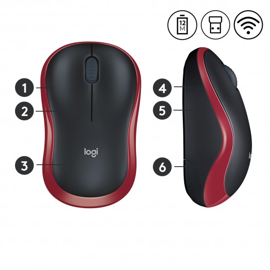 Mouse Logitech M185 Wireless Red 910-002240