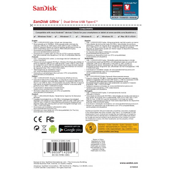 Memorie flash USB SanDisk Ultra Dual Drive SDDDC2-128G-G46
