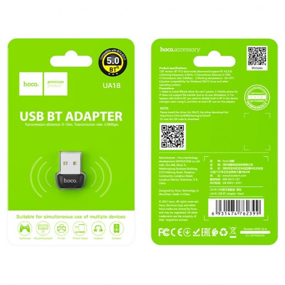 Adaptor Bluetooth Hoco OTG Adapter - USB-A to Bluetooth, Plug & Play - Black UA18