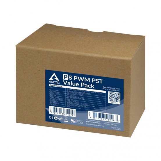 Ventilator Arctic P8 PWM PST, pachet 5 ventilatoare, negru ACFAN00154A