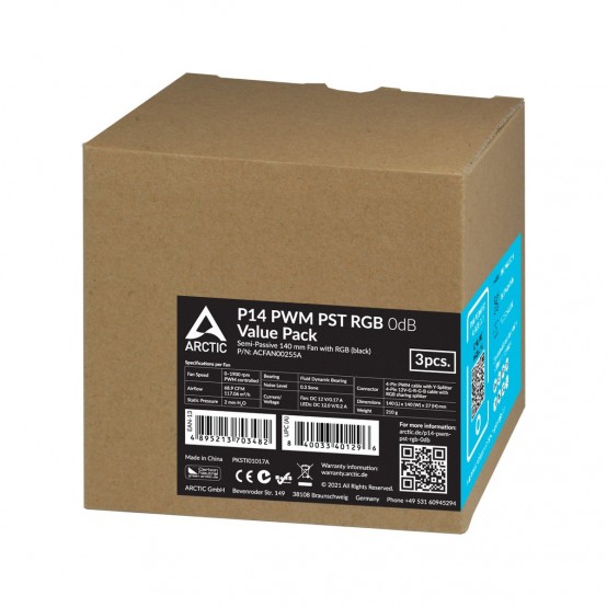 Ventilator Arctic P14 PWM PST RGB 0dB, pachet 3 ventilatoare, negru ACFAN00255A