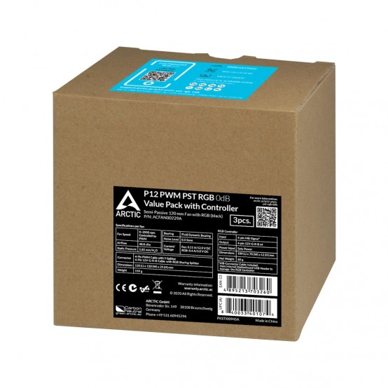 Ventilator Arctic P12 PWM PST RGB 0dB black, 120mm, incl. controller, 3-pack ACFAN00229A