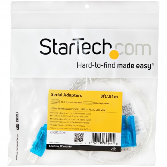 Adaptor StarTech.com 3ft USB to RS232 DB9 Serial Adapter Cable - M/M ICUSB232SM3