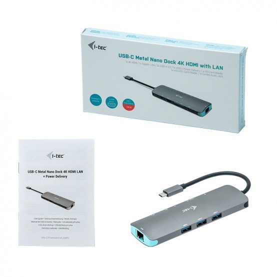 Docking Station iTec USB-C Metal Nano Docking Station 4K HDMI LAN + Power Delivery 100 W C31NANODOCKLANPD