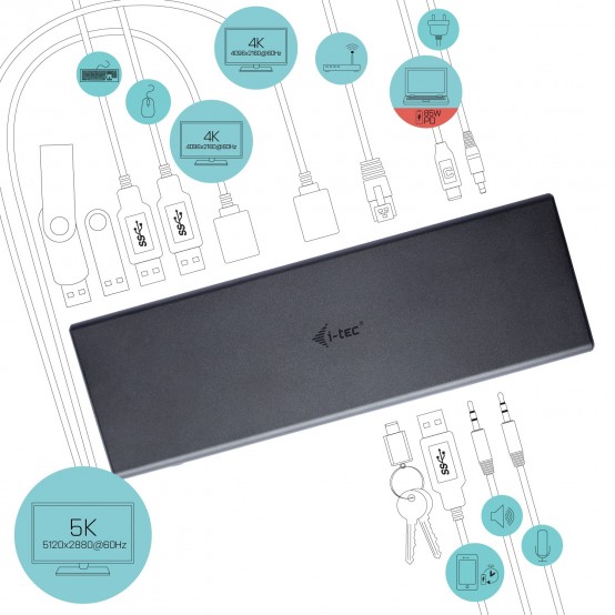 Docking Station iTec USB 3.0 / USB-C / Thunderbolt 3 Dual Display Docking Station + Power Delivery 85W CADUAL4KDOCKPD
