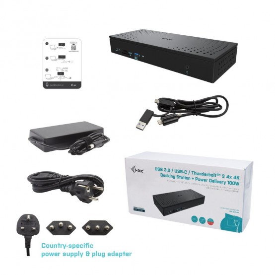 Docking Station iTec Universal USB 3.0/USB-C/Thunderbolt, Quattro 4K Display Docking Station + Power Delivery 100W CAQUATTRODOC