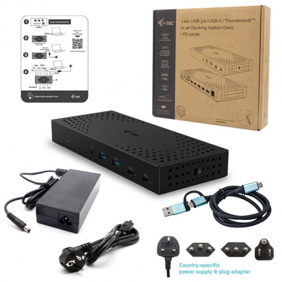 Docking Station iTec USB 3.0 / USB-C / Thunderbolt, 3x 4K Docking Station Gen 2 + Power Delivery 100W CATRIPLE4KDOCKPD2