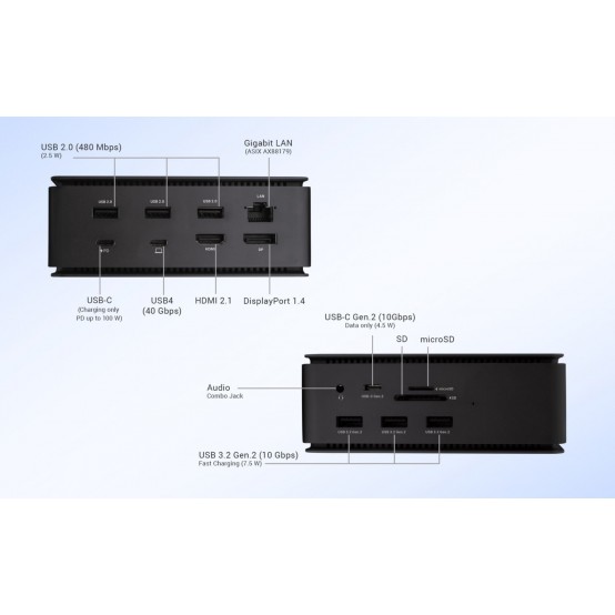Docking Station iTec USB4 Metal Docking station Dual 4K HDMI DP with Power Delivery 80 W + i-tec Universal Charger 112 W USB4DU
