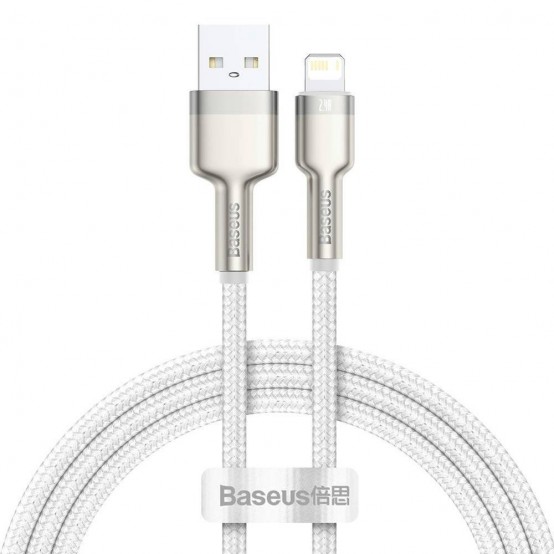 Cablu Baseus Cafule Metal, Fast Charging Data Cable pt. smartphone, USB la Lightning Iphone 2.4A, braided, 1m, alb CALJK-A02