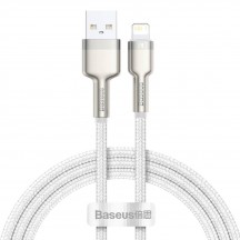 Cablu Baseus Cafule Metal, Fast Charging Data Cable pt. smartphone, USB la Lightning Iphone 2.4A, braided, 1m, alb CALJK-A02