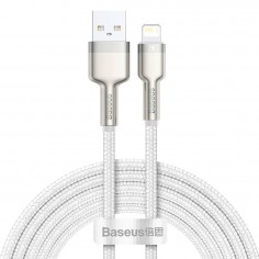 Cablu Baseus Cafule Metal, Fast Charging Data Cable pt. smartphone, USB la Lightning Iphone 2.4A, braided, 2m, alb CALJK-B02