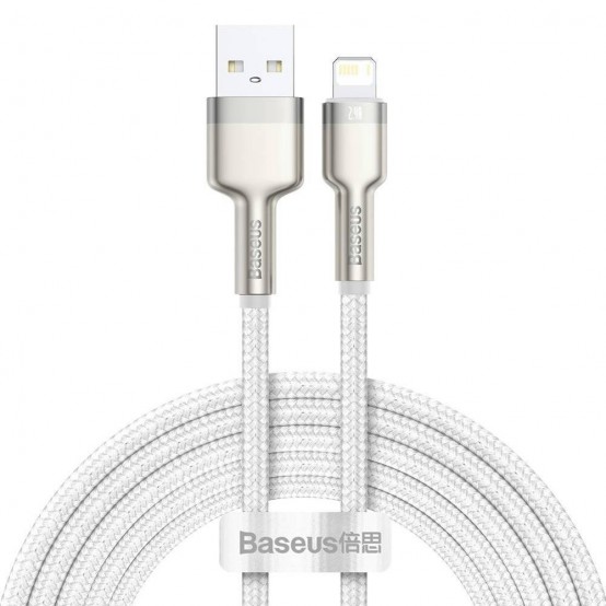 Cablu Baseus Cafule Metal, Fast Charging Data Cable pt. smartphone, USB la Lightning Iphone 2.4A, braided, 2m, alb CALJK-B02