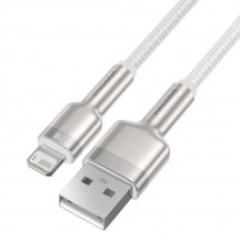 Cablu Baseus Cafule Metal, Fast Charging Data Cable pt. smartphone, USB la Lightning Iphone 2.4A, braided, 2m, alb CALJK-B02