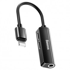 Cablu Baseus CABLU 3 in 1, Iphone Lightning to Jack 3.5mm + 2 x Lightning ports, negru CALL52-01