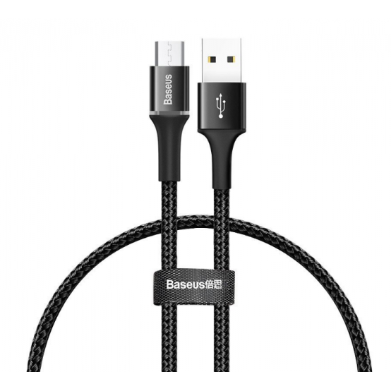 Cablu Baseus Halo, Fast Charging Data Cable pt. smartphone, USB la Micro-USB 3A, brodat, LED, 1m, negru CAMGH-B01