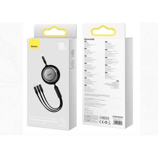 Cablu Baseus Bright Mirror 2 One-for-three Retractable, pt. smartphone, USB Type-C la Micro-USB + Lightning Iphone + USB Type-C