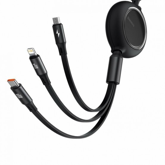 Cablu Baseus Bright Mirror One-for-three Retractable, pt. smartphone, USB Type-C la Micro-USB + Lightning Iphone + USB Type-C 1