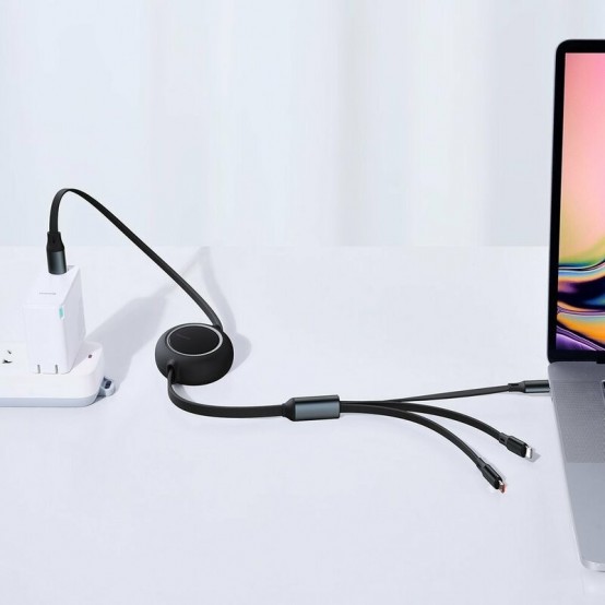Cablu Baseus Bright Mirror One-for-three Retractable, pt. smartphone, USB Type-C la Micro-USB + Lightning Iphone + USB Type-C 1