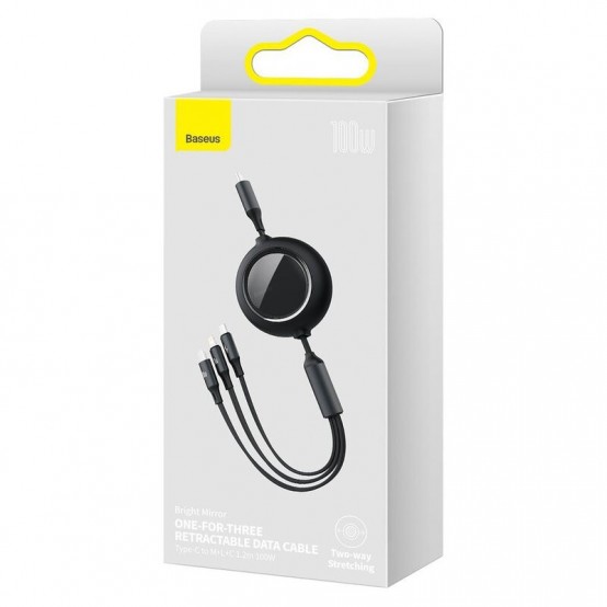 Cablu Baseus Bright Mirror One-for-three Retractable, pt. smartphone, USB Type-C la Micro-USB + Lightning Iphone + USB Type-C 1
