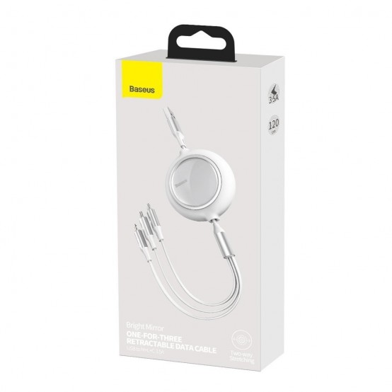 Cablu Baseus Bright Mirror One-for-three Retractable, pt. smartphone, USB la Micro-USB + Lightning Iphone + USB Type-C 3.5A, 1.
