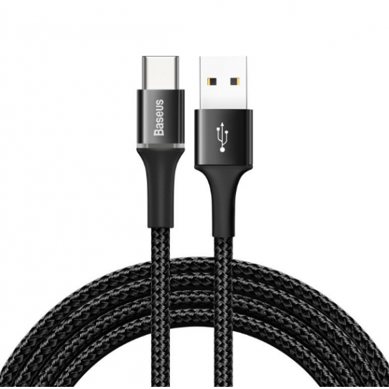 Cablu Baseus Halo, Fast Charging Data Cable pt. smartphone, USB la USB Type-C 3A, brodat, LED, 1m, negru CATGH-B01