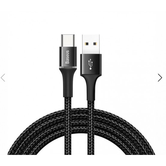 Cablu Baseus Halo, Fast Charging Data Cable pt. smartphone, USB la USB Type-C 2A, brodat, 2m, negru CATGH-C01