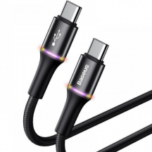 Cablu Baseus Halo, Fast Charging Data Cable pt. smartphone, USB Type-C la USB Type-C 60W(20V/3A), brodat, 1m, negru CATGH-J01
