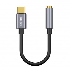 Cablu Baseus 1 x USB Type-C (T) la 1 x Jack 3.5mm (M), lungime cablu brodat 12 cm, gri CATL54-0G