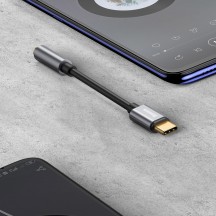 Cablu Baseus 1 x USB Type-C (T) la 1 x Jack 3.5mm (M), lungime cablu brodat 12 cm, gri CATL54-0G