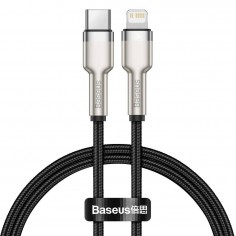 Cablu Baseus Cafule Metal, Fast Charging Data Cable pt. smartphone, USB Type-C la Lightning Iphone PD 20W, braided, 0.25m, negr