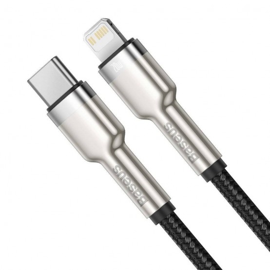 Cablu Baseus Cafule Metal, Fast Charging Data Cable pt. smartphone, USB Type-C la Lightning Iphone PD 20W, braided, 0.25m, negr