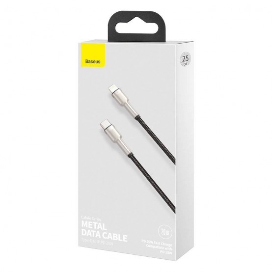 Cablu Baseus Cafule Metal, Fast Charging Data Cable pt. smartphone, USB Type-C la Lightning Iphone PD 20W, braided, 0.25m, negr