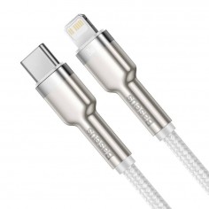 Cablu Baseus Cafule Metal, Fast Charging Data Cable pt. smartphone, USB Type-C la Lightning Iphone PD 20W, braided, 1m, alb CAT