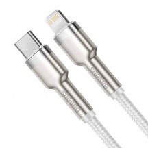 Cablu Baseus Cafule Metal, Fast Charging Data Cable pt. smartphone, USB Type-C la Lightning Iphone PD 20W, braided, 1m, alb CAT