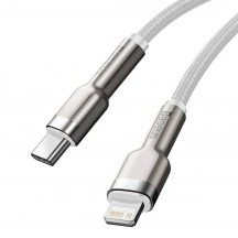 Cablu Baseus Cafule Metal, Fast Charging Data Cable pt. smartphone, USB Type-C la Lightning Iphone PD 20W, braided, 1m, alb CAT