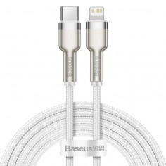 Cablu Baseus Cafule Metal, Fast Charging Data Cable pt. smartphone, USB Type-C la Lightning Iphone PD 20W, braided, 2m, alb CAT