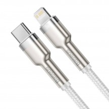 Cablu Baseus Cafule Metal, Fast Charging Data Cable pt. smartphone, USB Type-C la Lightning Iphone PD 20W, braided, 2m, alb CAT