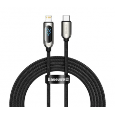 Cablu Baseus Display, Fast Charging Data Cable pt. smartphone, USB Type-C la Lighting iPhone 20W, braided, 2m, negru CATLSK-A01