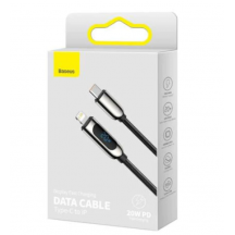 Cablu Baseus Display, Fast Charging Data Cable pt. smartphone, USB Type-C la Lighting iPhone 20W, braided, 2m, negru CATLSK-A01