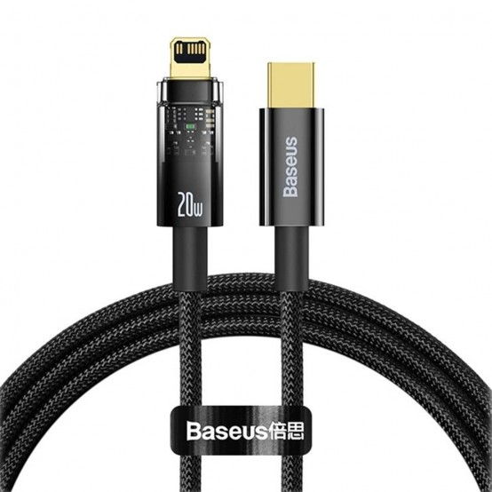 Cablu Baseus Explorer, Fast Charging Data Cable pt. smartphone, USB Type-C la Lightning Iphone 20W, 1m, Auto Power-Off, negru t